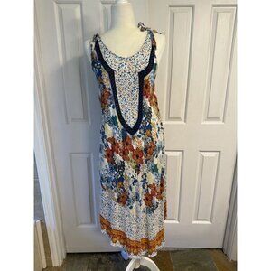 Seven Island New York Dress Small Cottage Boho Mix Print Tie Straps Shift Scarf